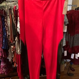 Faux Leather Sides, Red Mid-rise Leggings